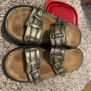 Naot Silver Sandals with Adjustable Buckles and Contoured Footbed